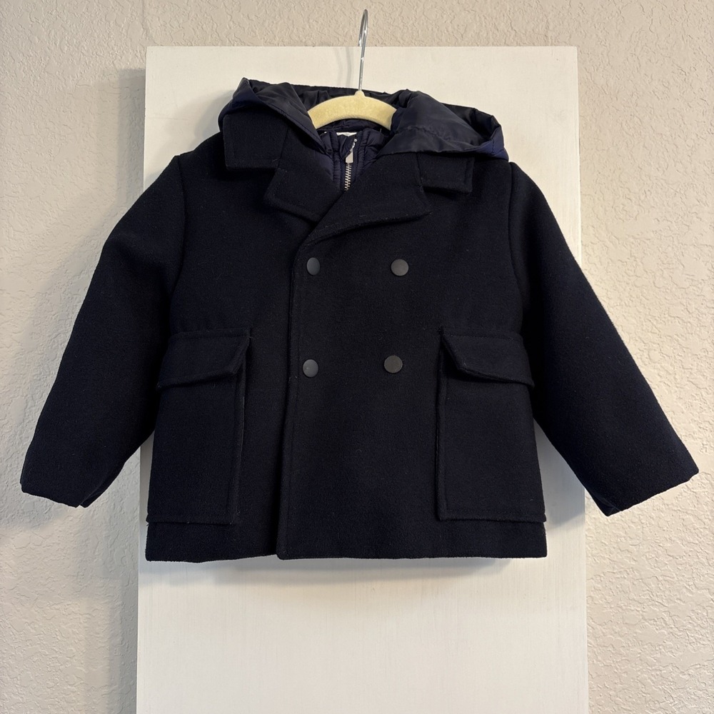Edgehill Collection Navy Hooded Pea Coat Baby Toddler Size 24 Month Unisex